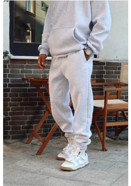 Gri Jogger Fit Kesim Lastik Paça 3 Iplik Pamuklu Eşofman Alt fiyatları