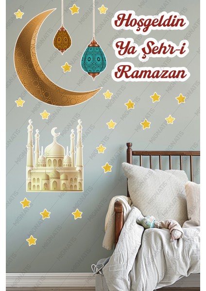 Hoşgeldin Ya Şehr-I Ramazan Cami Hilal Ramazan Ayı Temalı Sticker Seti Cam Duvar Süsleri Çocuk Odası