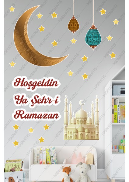 Hoşgeldin Ya Şehr-I Ramazan Cami Hilal Ramazan Ayı Temalı Sticker Seti Cam Duvar Süsleri Çocuk Odası