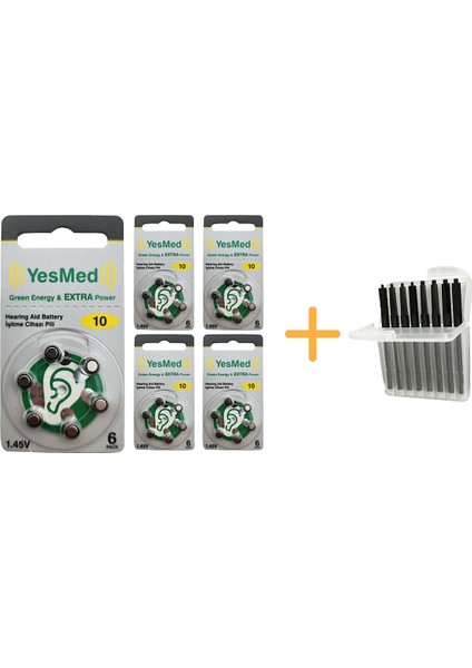 Extra Power 10 Numara Işitme Cihazı Pili (5 Paket x 6 Adet = 30 Adet Pil + Işitme Cihazı Filtresi Şeffaf Paket