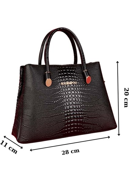 Kadın Günlük Şık El Çantası GP.1451 - Siyah Croco