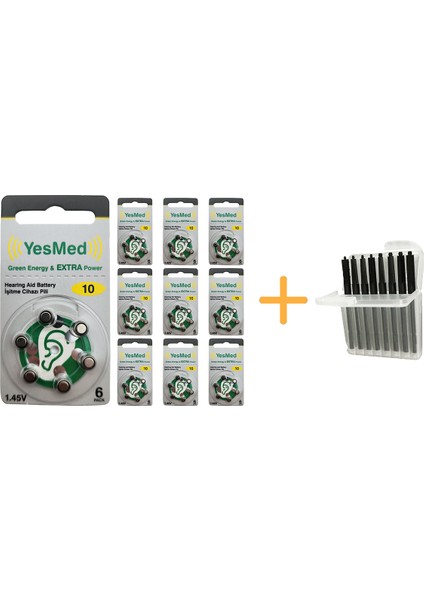 Extra Power 10 Numara Işitme Cihazı Pili (10 Paket x 6 Adet = 60 Adet Pil + Işitme Cihazı Filtresi Şeffaf Paket