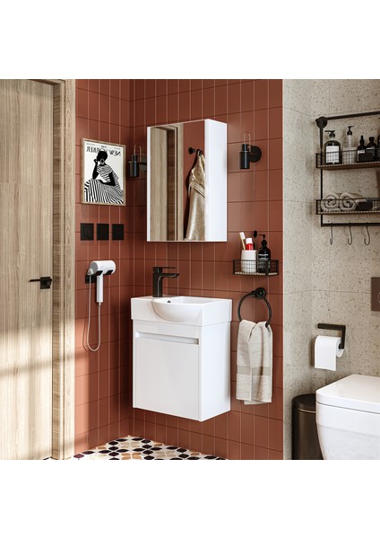 Ayaksız Tek Kapaklı Sol Lavabolu 46 cm Leo Banyo Alt Dolabı + Aynalı Üst Dolabı indirimleri