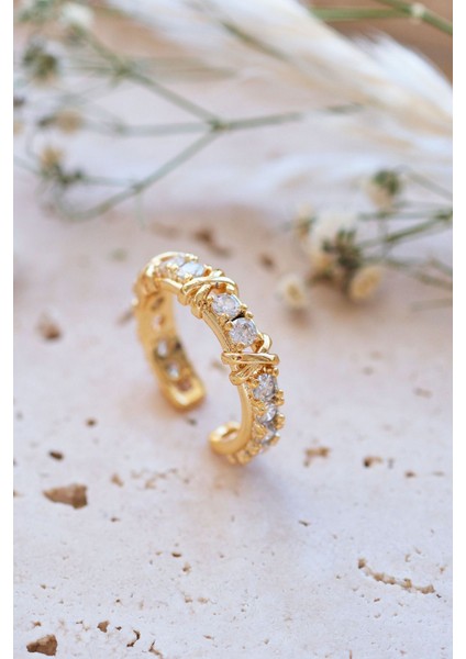 Gold Tiffany Xox Zirkon Ayarlanabilir Yüzük