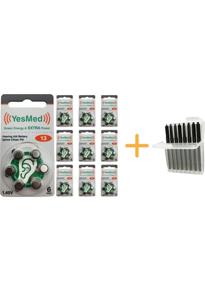 Extra Power 13 Numara Işitme Cihazı Pili (10 Paket x 6 Adet = 60 Adet Pil + Işitme Cihazı Filtresi Şeffaf Paket