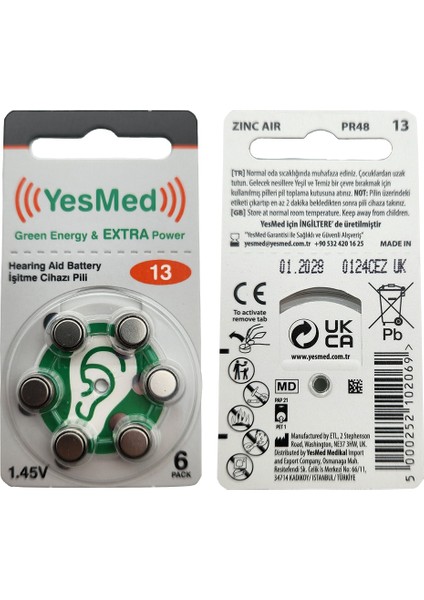 Extra Power 13 Numara Işitme Cihazı Pili (10 Paket x 6 Adet = 60 Adet Pil + Işitme Cihazı Filtresi Şeffaf Paket