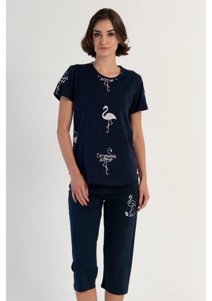 Pamuklu Kadın Kısa Kol Kaprili Pijama Takım , 311196