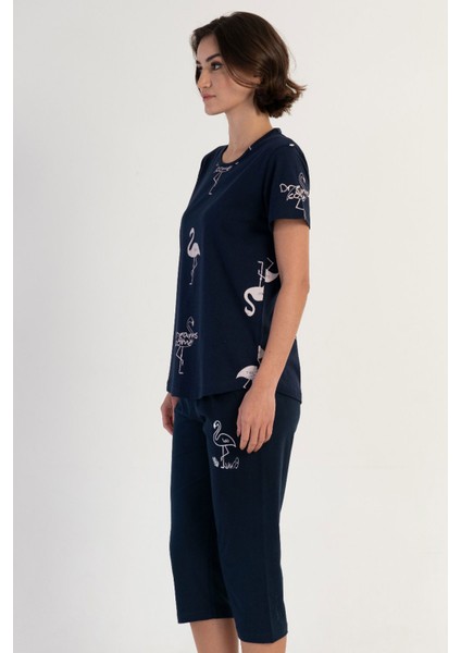 Pamuklu Kadın Kısa Kol Kaprili Pijama Takım , 311196