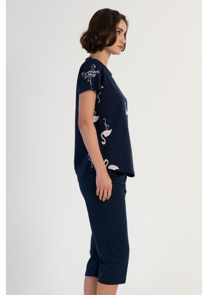 Pamuklu Kadın Kısa Kol Kaprili Pijama Takım , 311196