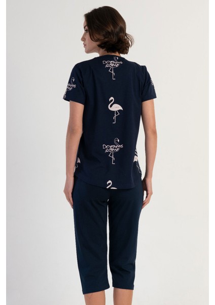 Pamuklu Kadın Kısa Kol Kaprili Pijama Takım , 311196