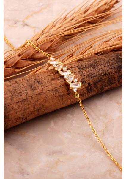 Baget Taşlı Altın Yaldızlı Gümüş Bileklik 4569