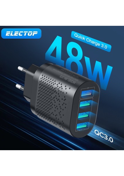 Electop USB Hızlı Şarj Cihazı Ab/abd/ingiltere Tak 3A Hızlı Şarj 3.0 iPhone 11 Samsung Xiaomi Mi 4 Port 48W Hızlı Duvar Şarj Adaptörü (Yurt Dışından)