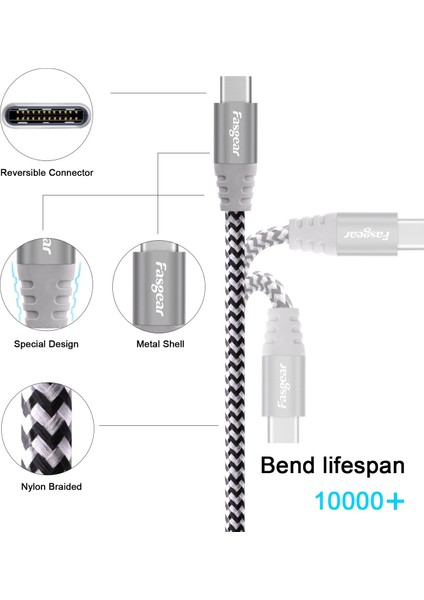 Fasgear USB C Mikro USB Kablosu Naylon Örgülü Şarj Cihazı 3A USB Kablosu Cep Telefonu Samsung Xiaomi Redmi Huawei Şarj Kablosu (Yurt Dışından) modelleri