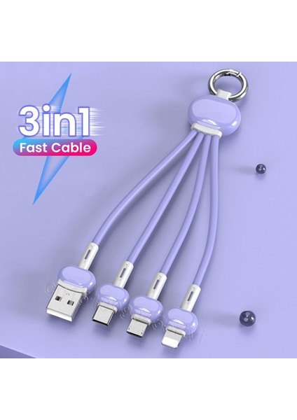 Anahtarlık 3 In 1 USB Tip C Kablo iPhone 13 12 11 Xs x Xr 3in1 2in1 USB Kablosu Şarj Cihazı Mikro USB Tip C Kablosu Xiaomi Redmi Için (Yurt Dışından)