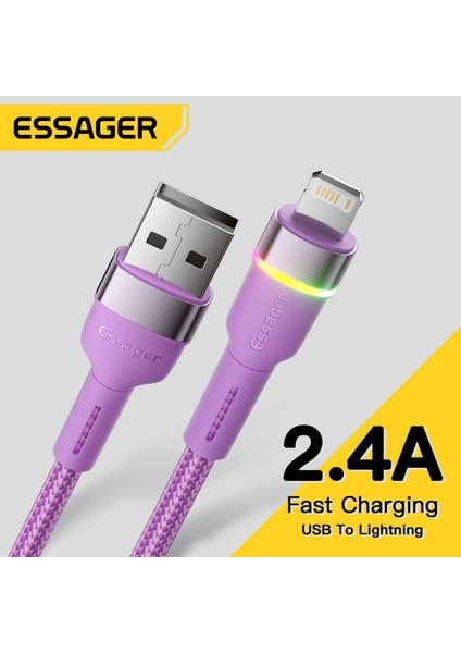 Essager LED USB Kablosu iPhone 13 12 11 Pro Max Xrs 8 7 Artı 6s Hızlı Şarj Kablosu iPhone Şarj Cihazı Şarj Kablosu Veri Kablosu (Yurt Dışından)