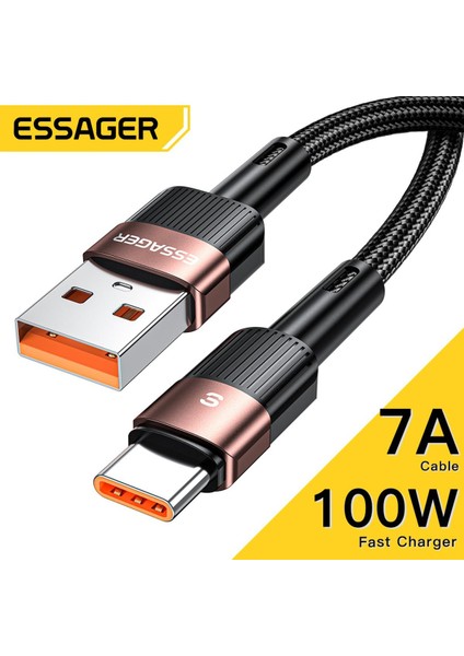 Essager 7A USB C Tipi Kablo Realme Için Huawei P30 Pro 66W Hızlı Şarj Kablosu Usb-C Şarj Cihazı Veri Kablosu Samsung Oneplus Poco F3 (Yurt Dışından)