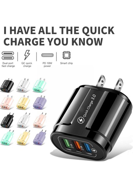 USB Şarj Cihazı Qc 3.0 3usb Hızlı Şarj Şarj Cihazı Iphone 14 13 Pro Max Samsung Xiaomi Huawei Tablet Abd, Ab Tak C8P6 (Yurt Dışından)