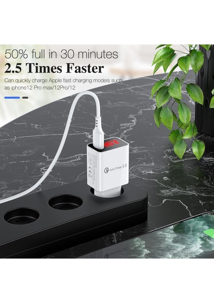 V 3.1A Dijital Ekran USB Şarj Cihazı iPhone Şarj Cihazı 3.0 USB Hızlı Şarj Duvar Telefonu Şarj Cihazı iPhone 12 11 Samsung Xiaomi (Yurt Dışından) fırsatları