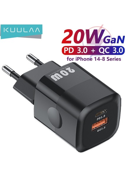 Kuulaa 20W Gan Pd USB C iPhone Şarj Cihazı 14 13 12 11 Pro Max Mini Se Telefon Qc 3.0 Pd 3.0 USB Tip C iPad Air Için Hızlı Şarj (Yurt Dışından)
