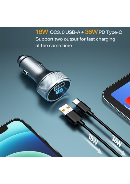 54W 6A Araç Şarj Cihazları 2 Port Hızlı Şarj Evrensel Alüminyum Çift USB Araç Şarj Adaptörü iPhone Xiaomi Huawei Için Çoklu Bağlantı Noktaları (Yurt Dışından) fiyatları