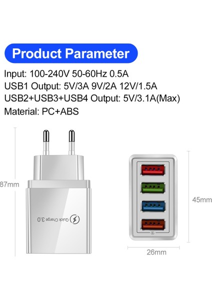 Ab/abd Tak USB Şarj Cihazı Hızlı Şarj 3.0 Telefon Adaptörü iPhone 12 Pro Max Tablet Taşınabilir Duvar Mobil Şarj Cihazı Hızlı Şarj Cihazı (Yurt Dışından) modelleri