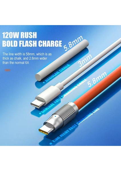 120W 6A Süper Hızlı Şarj Sıvı Silikon Çinko USB Veri Hattı Kablosu C Tipi Şarj Veri Kablosu 1m 2m Xiaomi Samsung Q8A3 (Yurt Dışından) indirimleri
