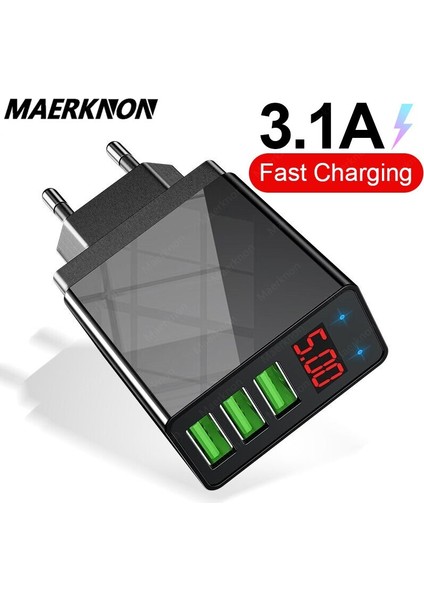 3 Port USB Şarj Cihazı Hızlı Şarj 3.0 Duvar Şarj Cihazı Telefon Adaptörü Samsung Xiaomi Huawei Için LED Ekranlı Ab/abd Tak Hızlı Şarj (Yurt Dışından)