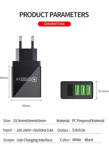3 Port USB Şarj Cihazı Hızlı Şarj 3.0 Duvar Şarj Cihazı Telefon Adaptörü Samsung Xiaomi Huawei Için LED Ekranlı Ab/abd Tak Hızlı Şarj (Yurt Dışından) fırsatları