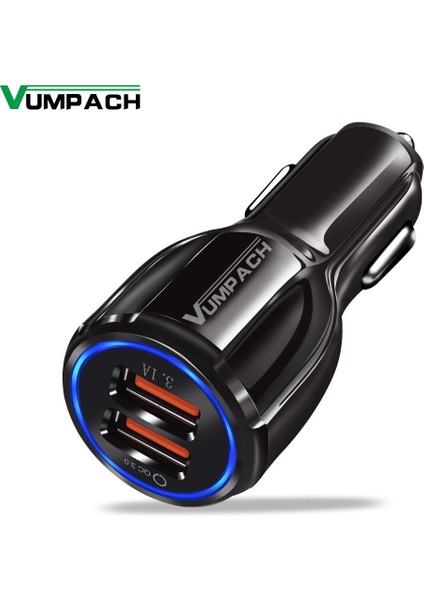 Vumpach Araba Hızlı Şarj Qc 3.0 Cep Telefonu Şarj Cihazı 2 Port USB Hızlı Araç Şarj Cihazı Samsung Xiaomi Ipad Sony Tablet Araç Şarj Cihazı (Yurt Dışından)