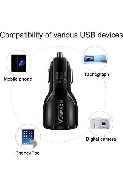 Vumpach Araba Hızlı Şarj Qc 3.0 Cep Telefonu Şarj Cihazı 2 Port USB Hızlı Araç Şarj Cihazı Samsung Xiaomi Ipad Sony Tablet Araç Şarj Cihazı (Yurt Dışından) fırsatları
