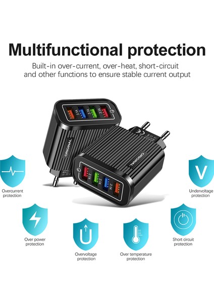 Gu 4 Portlu USB Cep Telefonu Şarj Cihazı ile LED Işık 5V/3A Seyahat Hızlı Hızlı Şarj USB Adaptörü Abd/ab Tak (Yurt Dışından) fiyatları