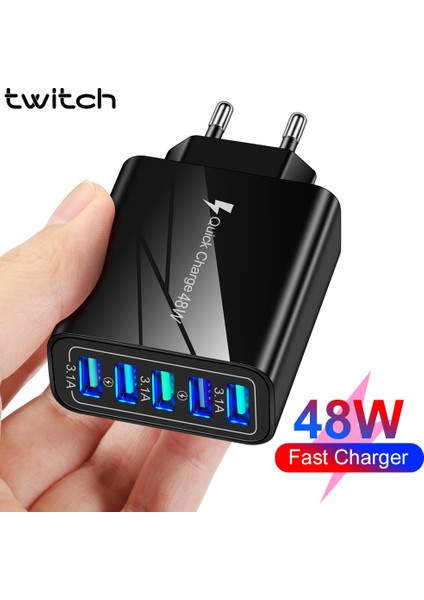 Twitch 48W Şarj Cihazı Hızlı Şarj Qc 3.0 Standart Adaptör 5 USB Bağlantı Noktalı Duvar Şarj Cihazı (Yurt Dışından) fırsatları