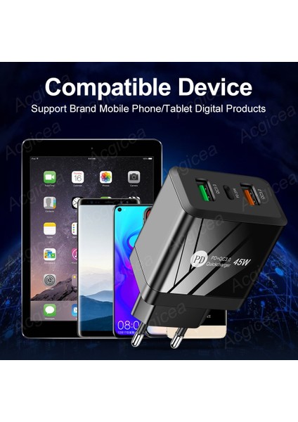 45W USB Tip C Şarj Cihazı Hızlı Şarj 3.0 Cep Telefonu Hızlı Şarj Şarj Cihazı Pd Adaptörü iPhone 13 12 Pro Max Samsung Xiaomi (Yurt Dışından) modelleri