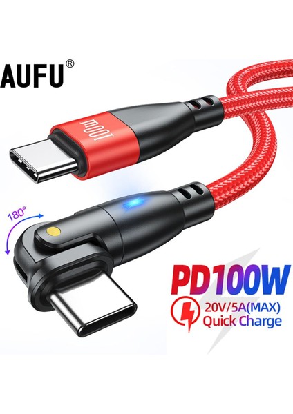 Aufu 180 USB C'yi C Tipi Kabloya Döndürün PD100W 60 W Hızlı Şarj Kablosu Xiaomi Poco Oneplus Huawei Cep Cep Telefonu MacBook Wire (Yurt Dışından)