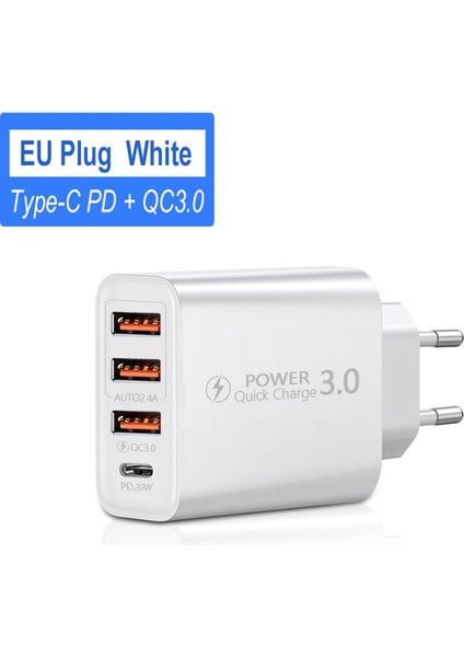 60W USB Tip C Şarj Cihazı Pd Hızlı Şarj 4 Port Cep Telefonu Duvar Şarj Adaptörü iPhone 13 12 Pro Max Samsung Xiaomi Qc 3.0 (Yurt Dışından)