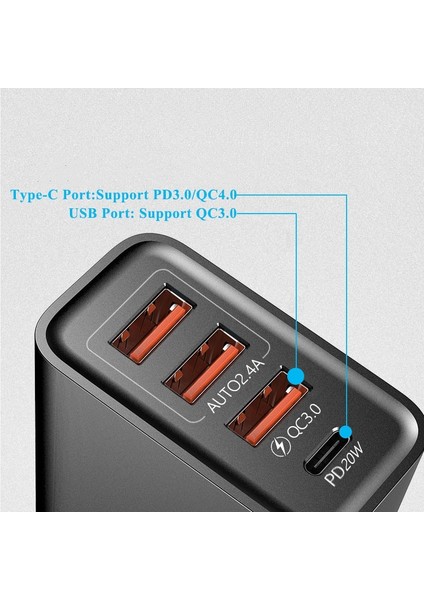 60W USB Tip C Şarj Cihazı Pd Hızlı Şarj 4 Port Cep Telefonu Duvar Şarj Adaptörü iPhone 13 12 Pro Max Samsung Xiaomi Qc 3.0 (Yurt Dışından) modelleri