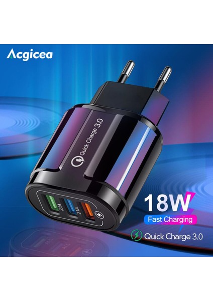 Hızlı Şarj 3.0 USB Şarj Aleti 3A 18 W Xiaomi Huawei Samsung Duvar Cep Telefonu Adaptörü Hızlı Şarj Şarj Cihazı 3 Port Evrensel (Yurt Dışından)