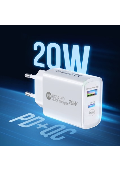 20W Hızlı Şarj 3.0 Seyahat Şarj Cihazı Qc 3.0 + Pd Tip C Şarj Kafası Ab Abd Standardı Cep Telefonu Şarj Kafası Usb'ye Uygun (Yurt Dışından)