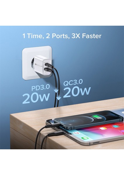 20W Hızlı Şarj 3.0 Seyahat Şarj Cihazı Qc 3.0 + Pd Tip C Şarj Kafası Ab Abd Standardı Cep Telefonu Şarj Kafası Usb'ye Uygun (Yurt Dışından) modelleri