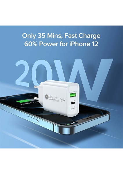 20W Hızlı Şarj 3.0 Seyahat Şarj Cihazı Qc 3.0 + Pd Tip C Şarj Kafası Ab Abd Standardı Cep Telefonu Şarj Kafası Usb'ye Uygun (Yurt Dışından) fırsatları