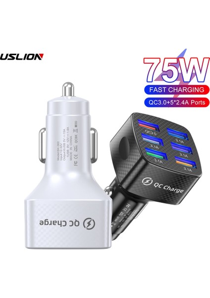 Uslıon 75W Araba Şarjı Hızlı Şarj 3.0 6 Port USB Şarj Cihazı iPhone 13 12 Pro Samsung Xiaomi Taşınabilir Cep Telefonu Şarj Cihazı (Yurt Dışından)