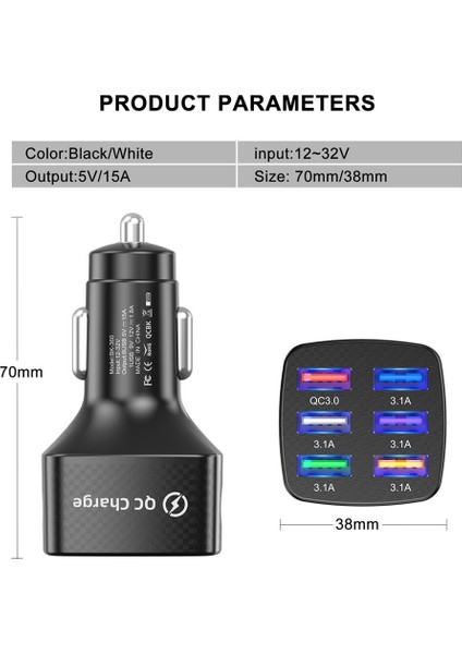 Uslıon 75W Araba Şarjı Hızlı Şarj 3.0 6 Port USB Şarj Cihazı iPhone 13 12 Pro Samsung Xiaomi Taşınabilir Cep Telefonu Şarj Cihazı (Yurt Dışından) fırsatları