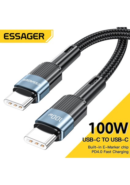 Essager USB C C Tipi Kablo PD100W 60W Hızlı Şarj Kablosu Usb-C Şarj Cihazı Veri Kablosu Macbook Samsung Xiaomi Için Tip-C Kablo 3m (Yurt Dışından)