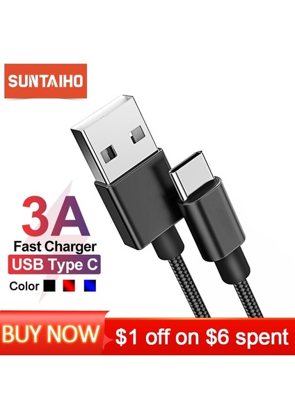 Suntaiho USB C Tipi Kablo Samsung Xiaomi Poco F3 3A Hızlı Şarj USB C Kablosu Cep Telefonu Şarj Cihazı USB C Tipi Veri Kablosu Kablosu (Yurt Dışından)