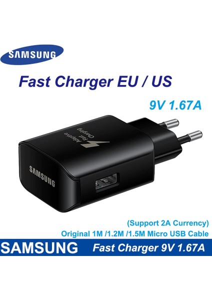 Samsung 9V1.67A Hızlı Şarj Cihazı S10 Artı 10 W Seyahat Duvar Adaptörü 5V2A 1 M Mikro USB Kablosu NOTE10 + 9 8 A50 A70 S9 + S8 S7 Kenar (Yurt Dışından)