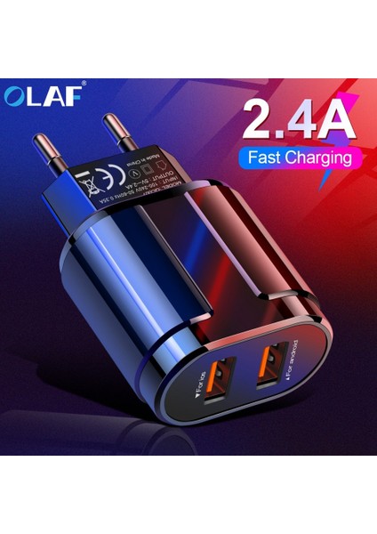 Olaf USB Şarj Aleti Çift Bağlantı Noktalı Ab 5V 2.4A Seyahat Duvar Adaptörü Cep Telefonu Mikro Veri Şarj iphone Samsung Xiaomi Huawei Lg (Yurt Dışından)