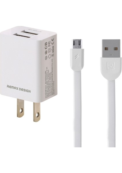 Remax Telefon Şarj Cihazı Fişi / Seyahat Şarj Cihazı 2 USB Bağlantı Noktası + USB Mikro Veri Kablosu Kombinasyonu 5V-2.4A - Abd Tak (Yurt Dışından) fırsatları