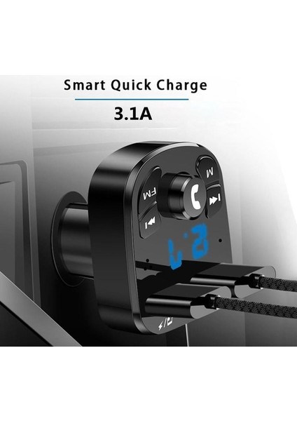 Çift USB Araç Şarj Cihazı Qc 3.0 Bluetooth 5.0 Dijital Ekran Hızlı Şarj iPhone 12 13 Pro Xiaomi Huawei Samsung Cep Telefonu (Yurt Dışından) fiyatları