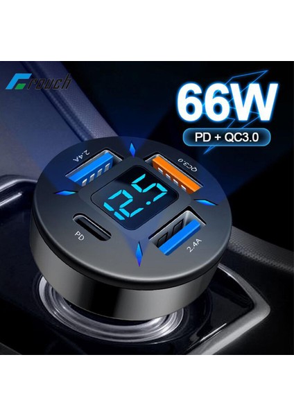 66W 4 Port USB Araç Şarj Cihazı Hızlı Şarj Pd Hızlı Şarj 3.0 USB C Araç Telefonu Şarj Adaptörü iPhone 13 12 Xiaomi Samsung (Yurt Dışından)