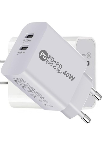 Pd 40W Hızlı Şarj USB C Şarj Cihazı iPhone 13 Pro Max Çift Usb-C Pd Hızlı Şarj Qc 3.0 Tip-C Usbc Duvar Telefonu Hızlı Şarj Cihazı (Yurt Dışından)